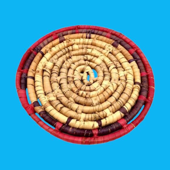 4 Handcrafted Vintage African Coil Basket Woven Wicker Rattan Trivets Wall Decor - Picture 8 of 16